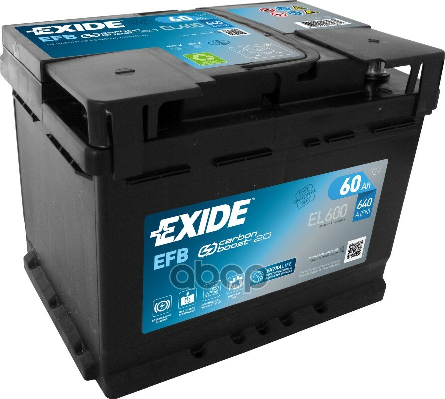 Exide El600 Ecm_аккумуляторная Батарея 19.5/17.9 Евро 60ah 640a 242/175/190 Carbon Boost 2.5 EXIDE арт. EL600