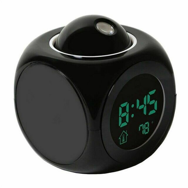Светодиодные часы с ЖК-дисплеем, будильником и проектором Черный - фотография № 2
