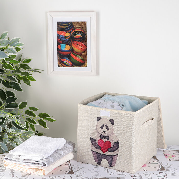 Короб стеллажный для хранения с крышкой «Влюблённая панда», 30×30×28,5 см - фотография № 4