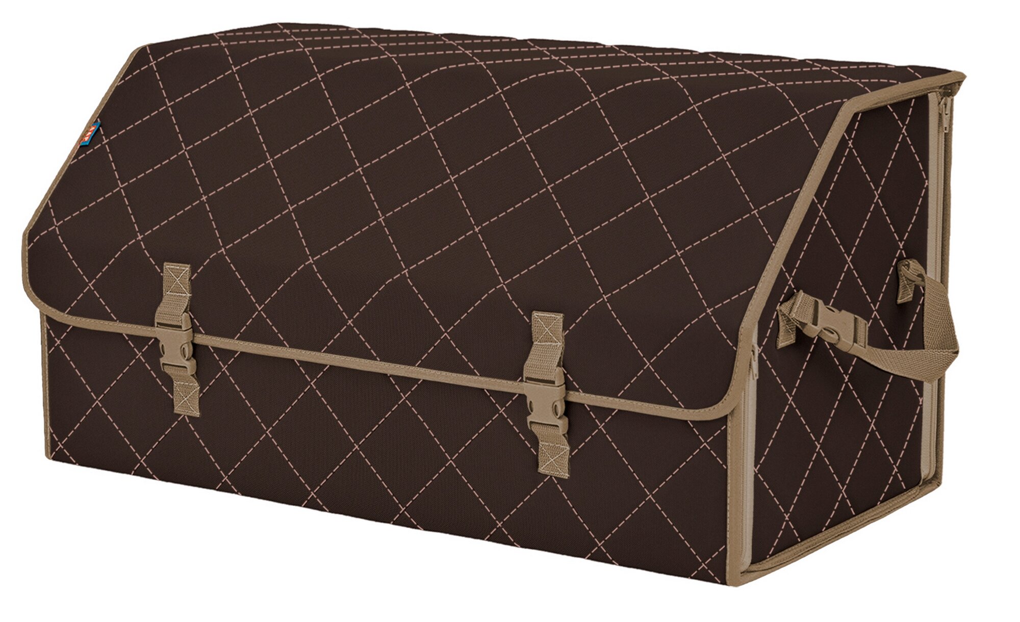 Органайзер-саквояж в багажник "Союз" (размер XL Plus). Цвет: коричневый с бежевой прострочкой Ромб.