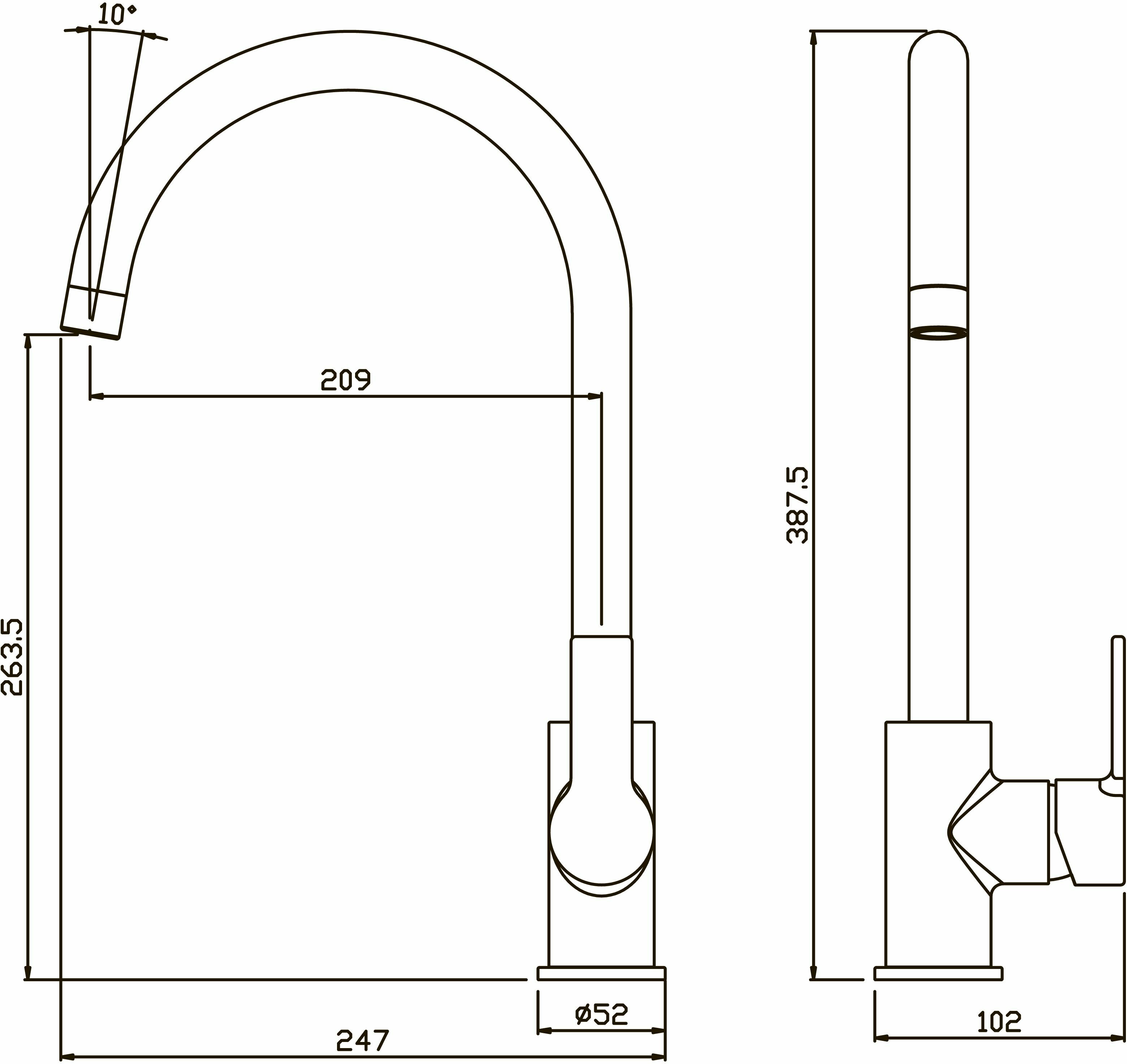 Смеситель для кухонной мойки ARGO TITAN 35-03 высокий поворотный излив хром