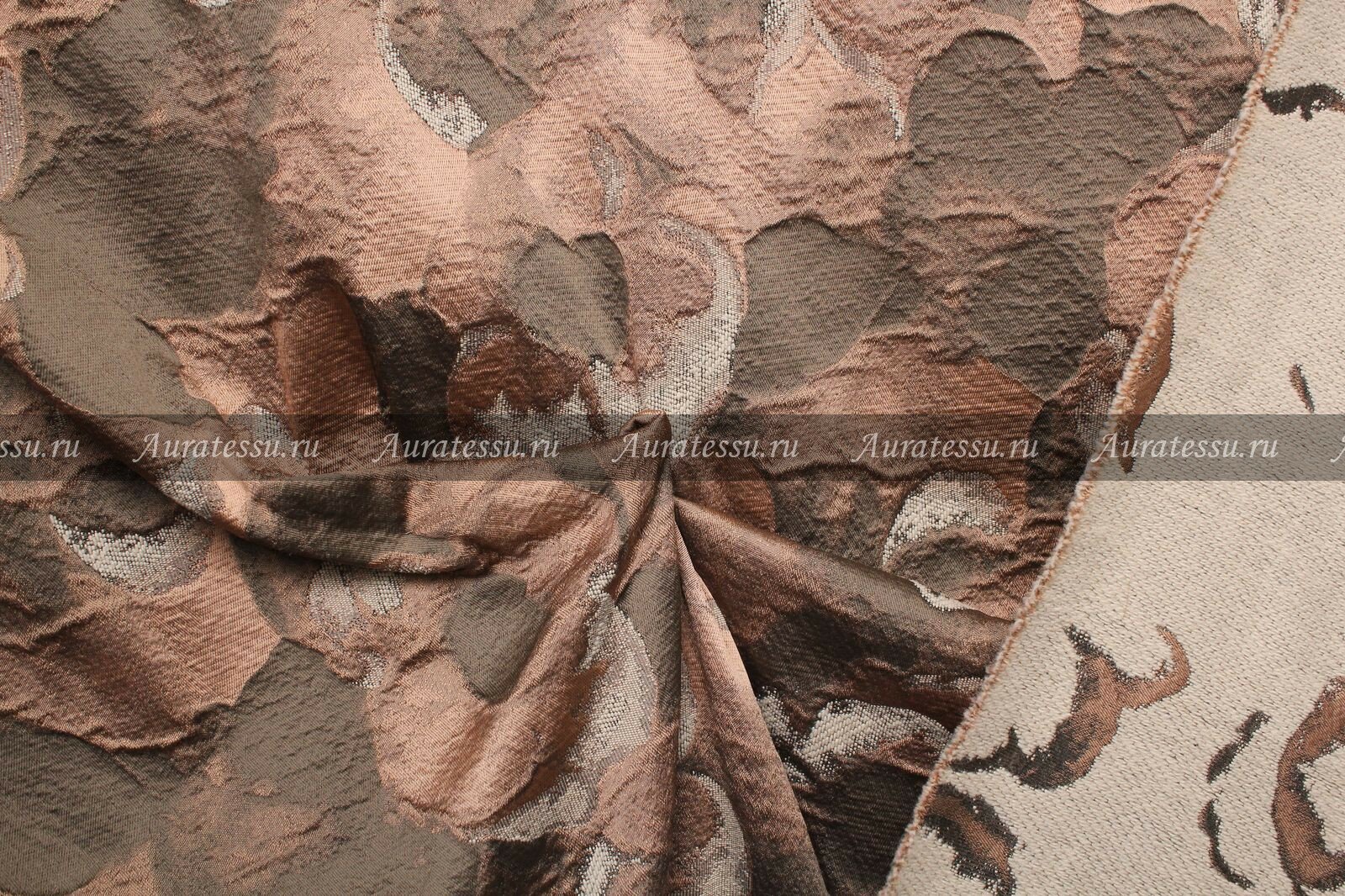Ткань Шерсть-шелк Cadena в терракотово-бежево-коричневой гамме с крупными цветами ш146см 05 м