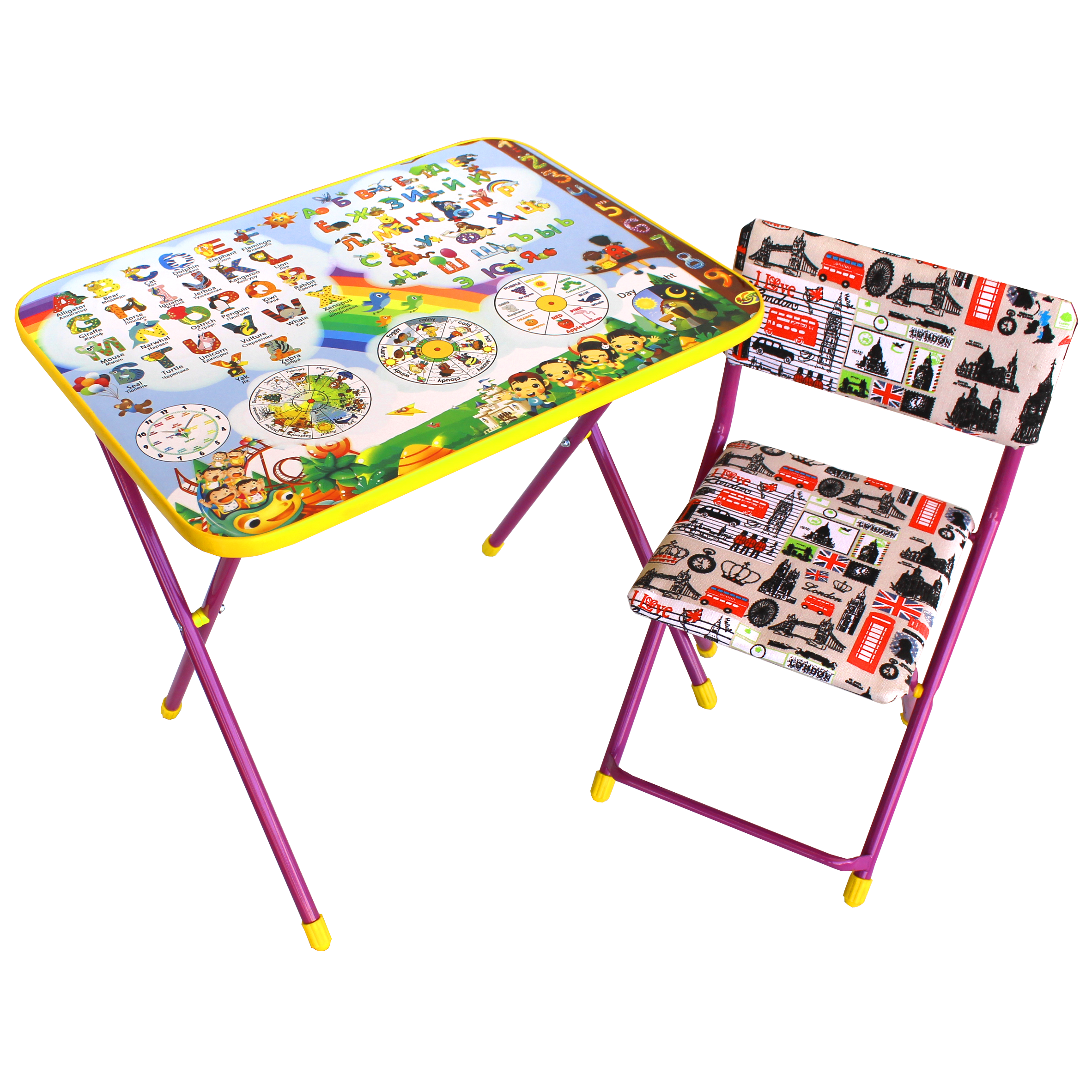 Комплект детской складной мебели Радуга (английский, каркас розовый)