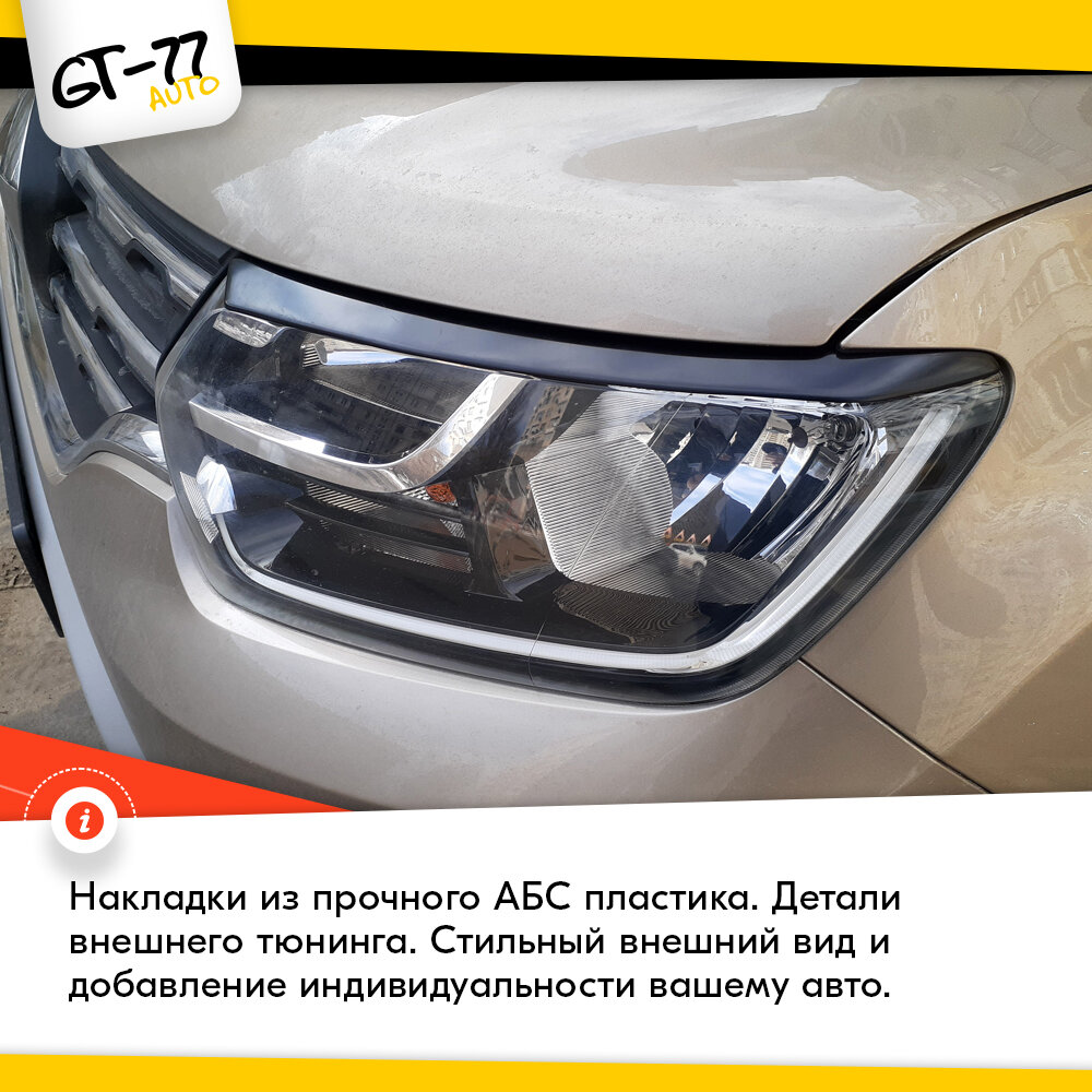 Накладки на передние фары CUBECAST для Renault Duster / Рено Дастер 2021- 2 детали в комплекте, пластиковые реснички брови молдинги — фото 3