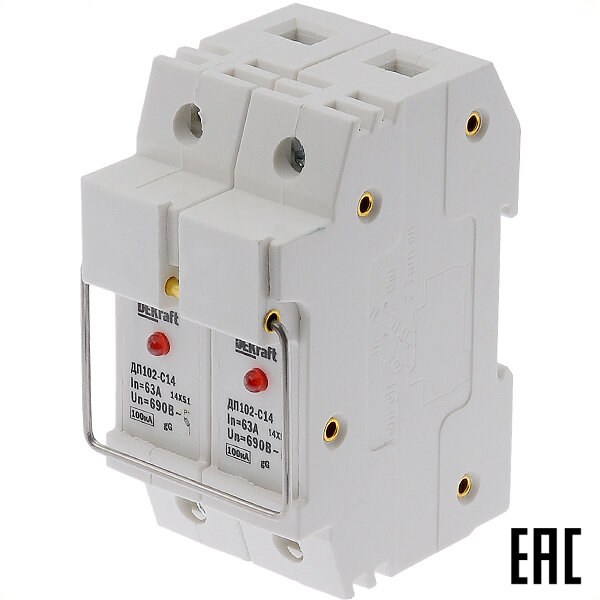 Держатель ДП102- С14-2Р 63А /2п/ 21387DEK для плавкой вставки 14х51мм DEKraft - фотография № 1