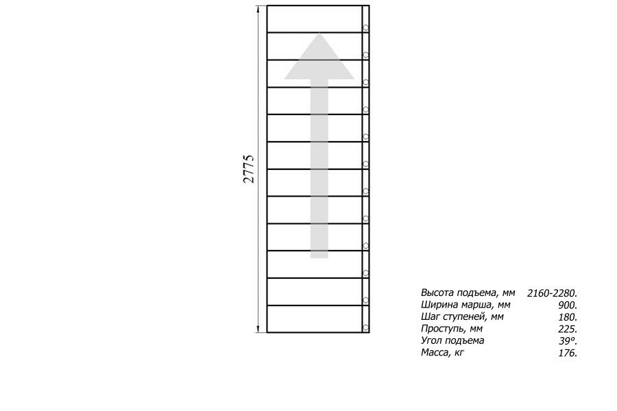 Модульная лестница Стандарт 180 (h 2160-2280, Серый, Сосна, Нержавеющая сталь) - фотография № 3