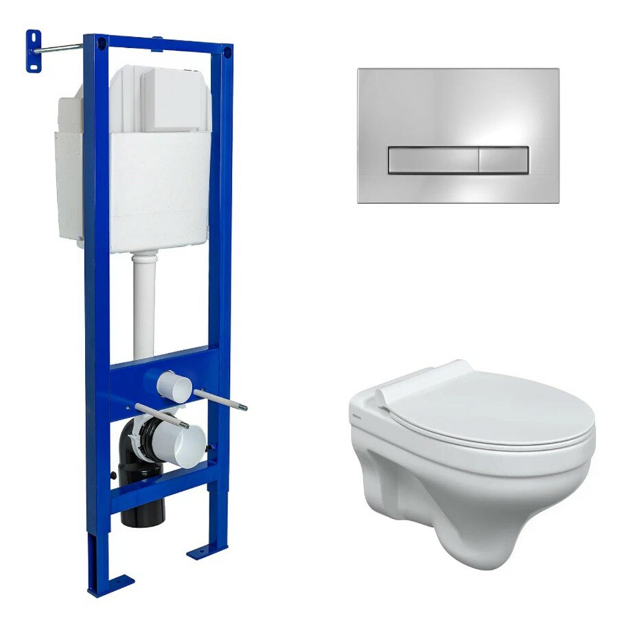 Комплект Berges инсталляция ATOM Line 410 кнопка глянцевый хром, унитаз ALBIT S, сидение дюропласт Top Slim SO