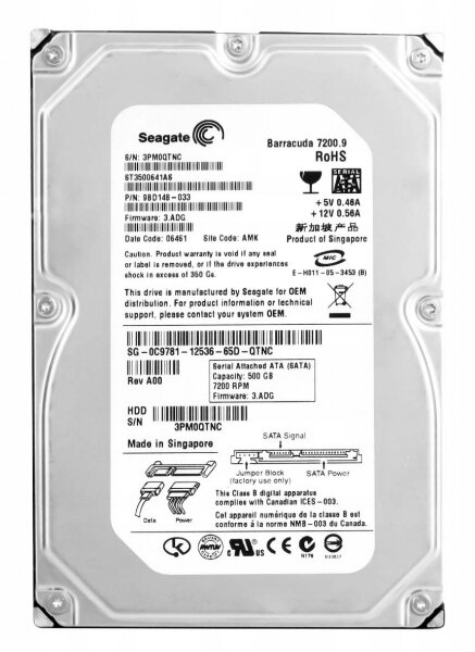 Жесткий диск Seagate ST3500641AS 500Gb SATAII 3,5" HDD