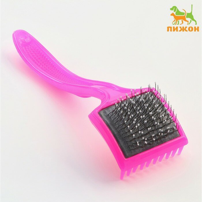 фото Щётка - пуходёрка малая мягкая с каплями, основание 44 х 44 мм, розовая