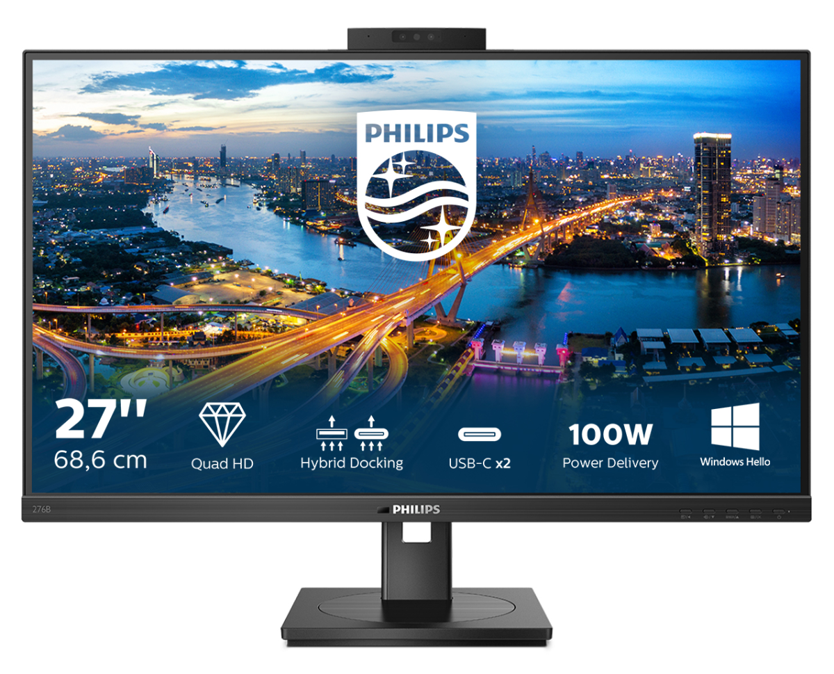 Philips Монитор LCD 27'' 16:9 2560х1440(WQHD) IPS, nonGLARE, Нет, 75 Гц, 350cd/m2, H178°/V178°, 1000:1, 50M:1, 16,7, 4ms, HDMI, DP, USB-Hub, Height adj, Speakers, camera, Black