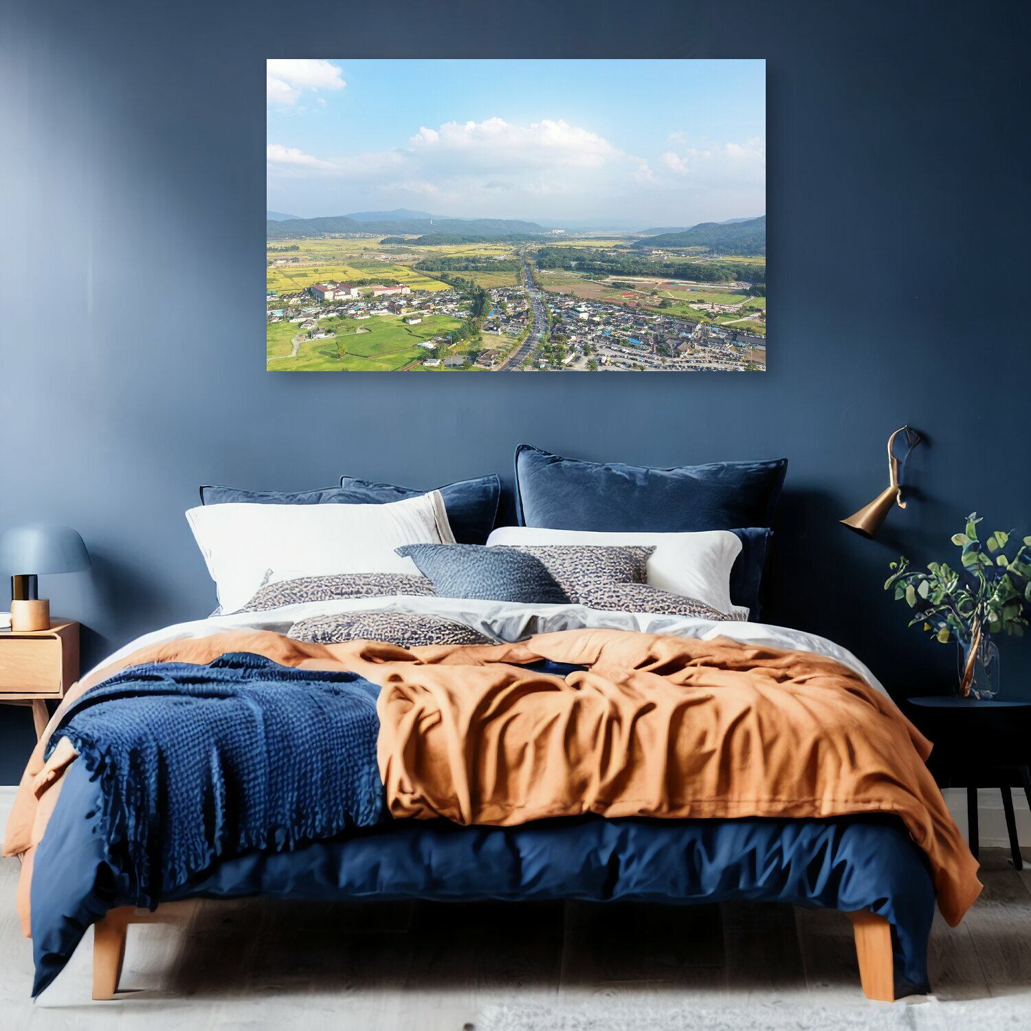 Картина на холсте "Шоссе, поезд, пейзаж" на подрамнике 120х75 см. для интерьера