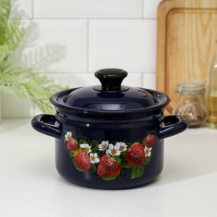 фото Кастрюля цилиндрическая, 2 л, металлическая крышка, индукция, деколь микс, цвет синий