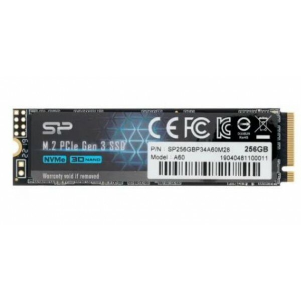 Твердотельный накопитель SSD M.2 2280 256Gb SiliconPower P34A60 PCIe Gen3x4 (SP256GBP34A60M28) TLC 3D NAND (R2200/W1600MB/s)