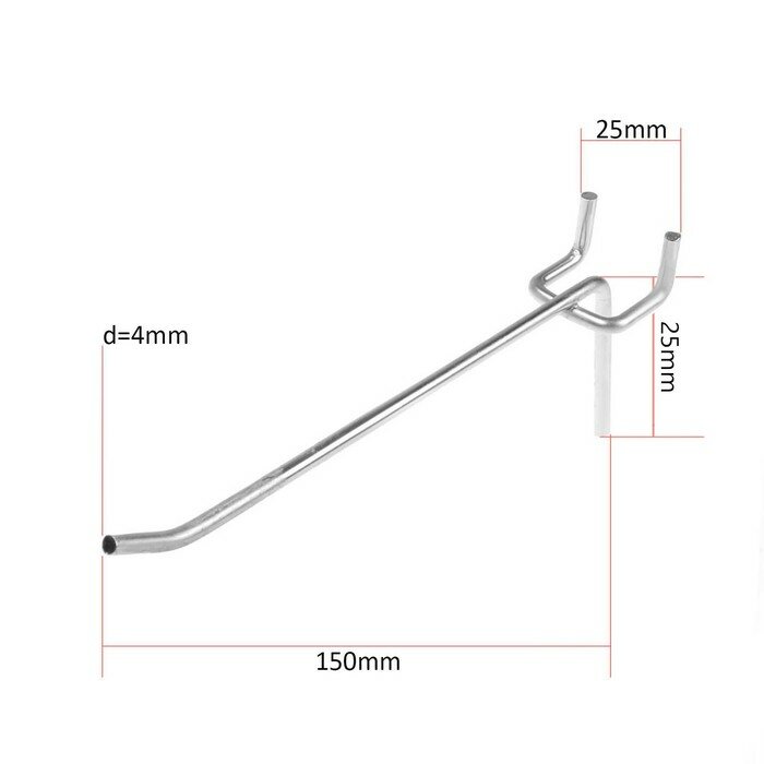 Крючок одинарный для металлической перфорированной панели L=15 d=4 шаг 25