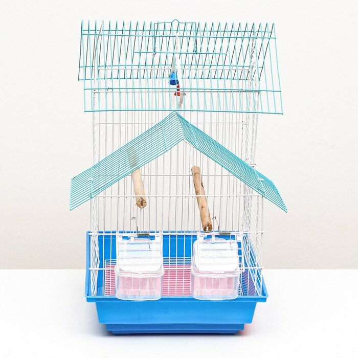 Клетка для птиц укомплектованная, 34 х 27 х 47 см, синяя - фотография № 2