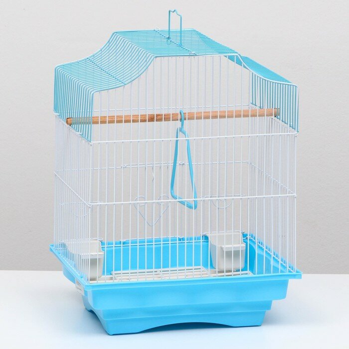 Клетка для птиц укомплектованная, 30 х 23 х 39 см, голубая - фотография № 3
