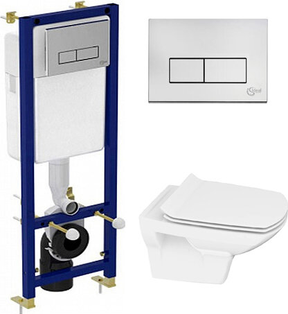 Комплект Унитаз подвесной Cersanit Carina XL Clean On DPL EO slim + Система инсталляции для унитазов Ideal Standard W3710AA 4 в 1