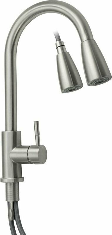 BRIMIX - магнус - Смеситель кухонный, шаровый, С - образный излив вытяжной, из нержавеющей стали марки 304