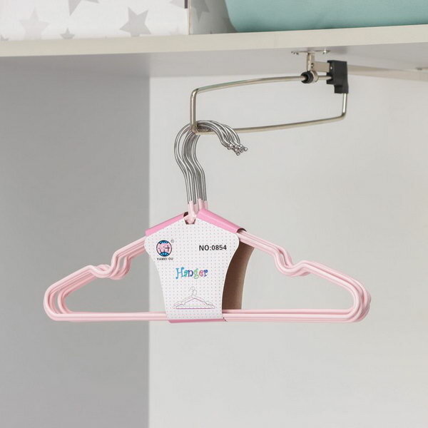 Вешалка-плечики для одежды детская, размер 30-34, антискользящее покрытие, цвет нежно-розовый, 10 шт. - фотография № 4