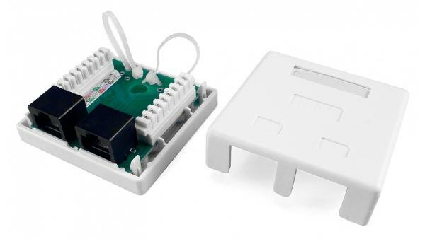 фото Hyperline SB1-2-8P8C-C5e-WH Розетка компьютерная RJ-45(8P8C), категория 5e, двойная, внешняя, Dual IDC