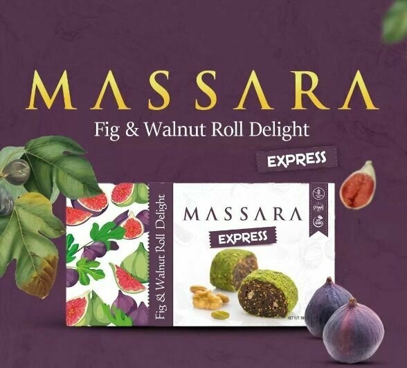 Премиальные восточные сладости MASSARA Express Roll Delights с инжиром , грецким орехоми и фисташкой нетто 454г - фотография № 1