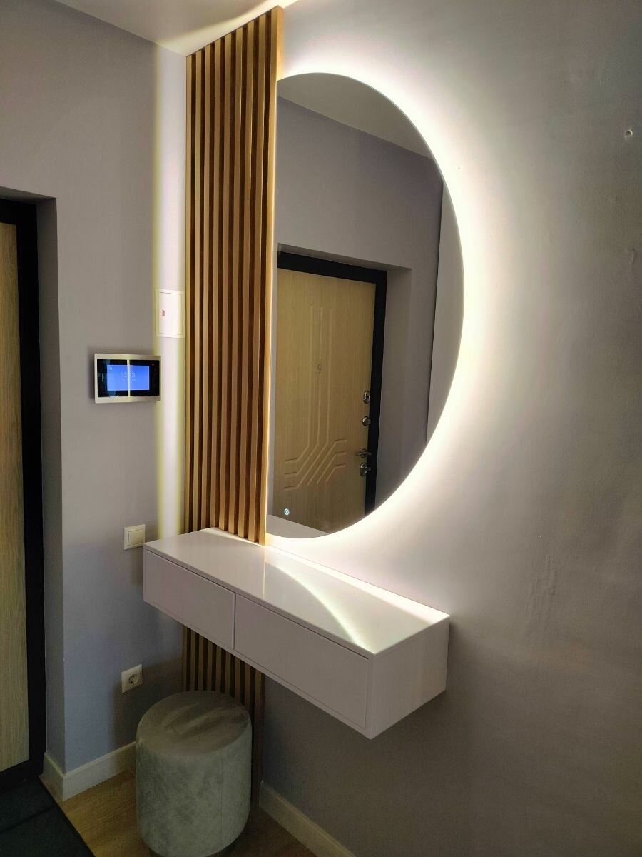 Зеркало с подсветкой полукруглое 70*140 см с сенсором, интерьерное в ванную, прихожую - фотография № 10