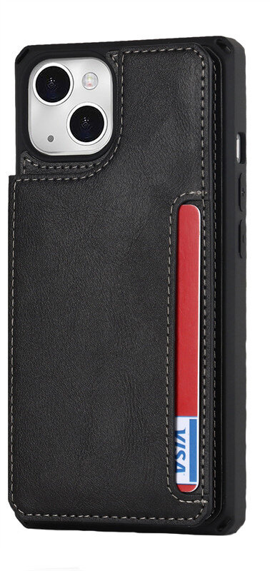 Чехол силиконовый для iPhone 14 Plus (6.7) с карманами для карт противоударный экокожа DU DU черный