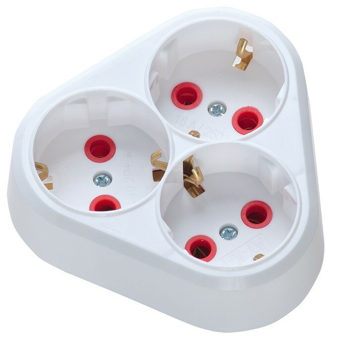 фото AY-KA (айка) роз. СУ 3 мест. тройник 16A 250В белый, земля (Турция) 7713100 (арт. 795734)