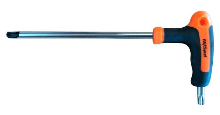 Ключ TORX ТТ25H Т-образный с отверстием, (L-150мм), магнитное жало, 2-комп. рукоятка, CrV
