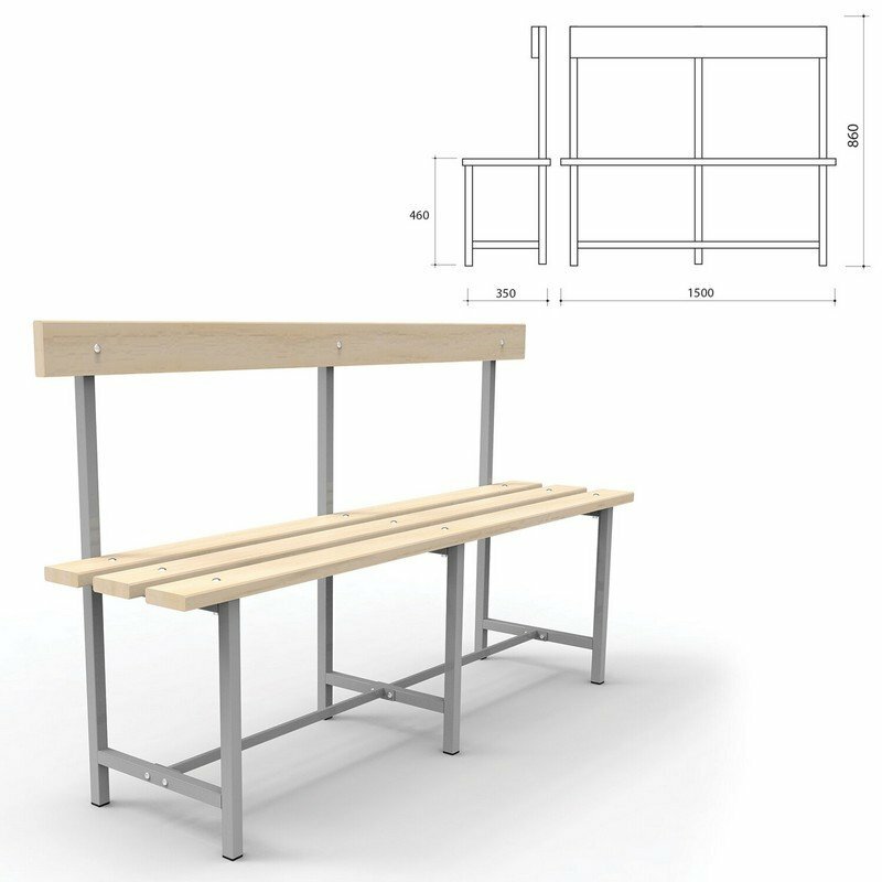 Скамья со спинкой деревянная на металлокаркасе "СТ 5", 1500х350х860 мм