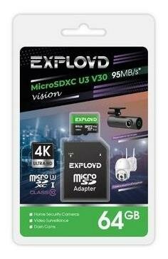 EXPLOYD MicroSDXC 64GB Class 10 (U3) V30 Vision + адаптер (SD 95 MB/s)