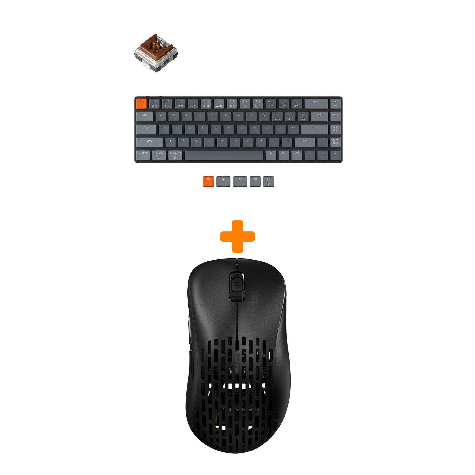 Набор Мышь Pulsar Xlite Wireless V2 Competition Mini Black + Клавиатура Keychron K7 Low Profile, RGB, Brown Switch