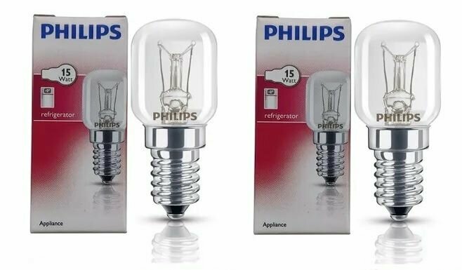 Лампа накаливания PHILIPS E14 15Вт для холодильника ( 2 штуки )