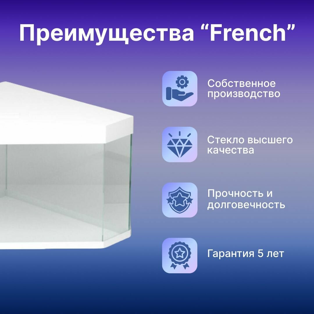 Аквариум 70 литров French белый для рыбок с крышкой, отделкой и светильником 790x550x500 мм - фотография № 5