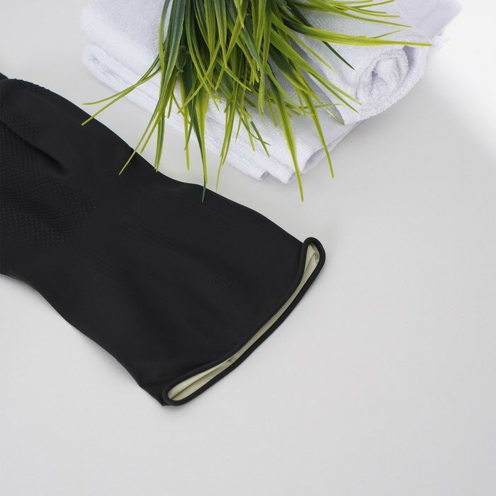 Перчатки хозяйственные резиновые Доляна, размер L, защитные, химически стойкие, 55 гр, цвет чёрный - фотография № 6