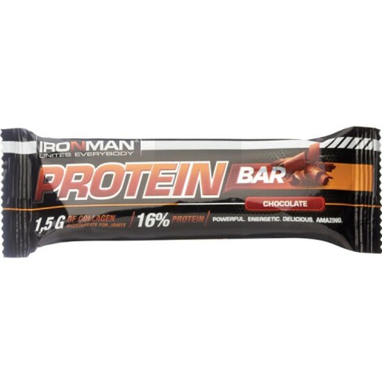 Батончик IRONMAN Protein Bar с коллагеном, 50 г (Шоколад / тёмная глазурь)