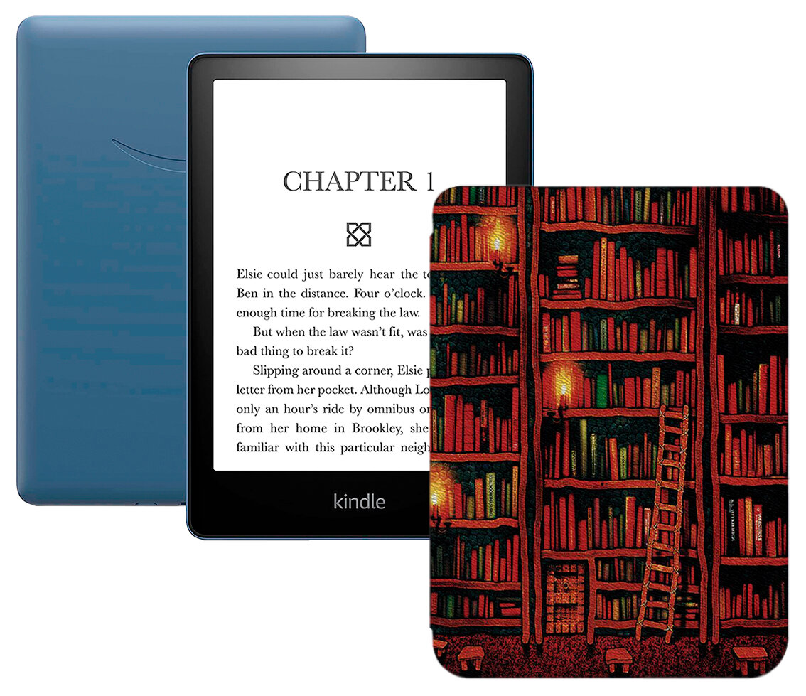 Электронная книга Amazon Kindle PaperWhite 2021 16Gb black Ad-Supported Denim с обложкой ReaderONE PaperWhite 2021 Library