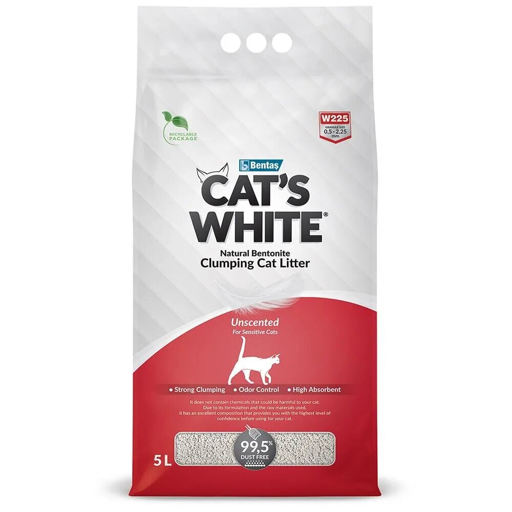 Комкующийся наполнитель для туалета кошек Cat's White Natural 5 л./4,3 кг. (натуральный)