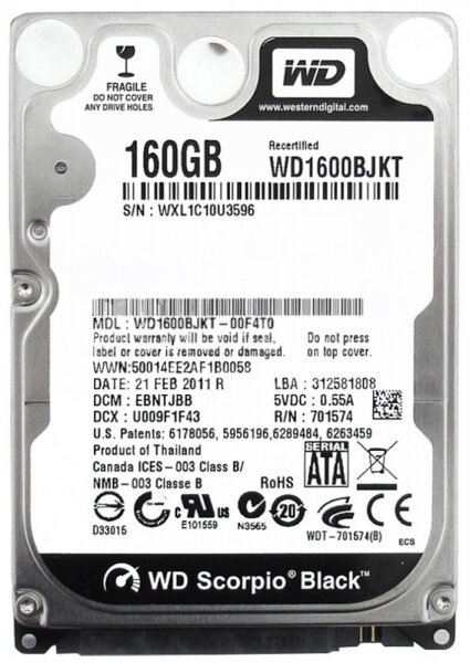 Жесткий диск Western Digital 160 ГБ WD Scorpio Black 160 GB (WD1600BJKT)
