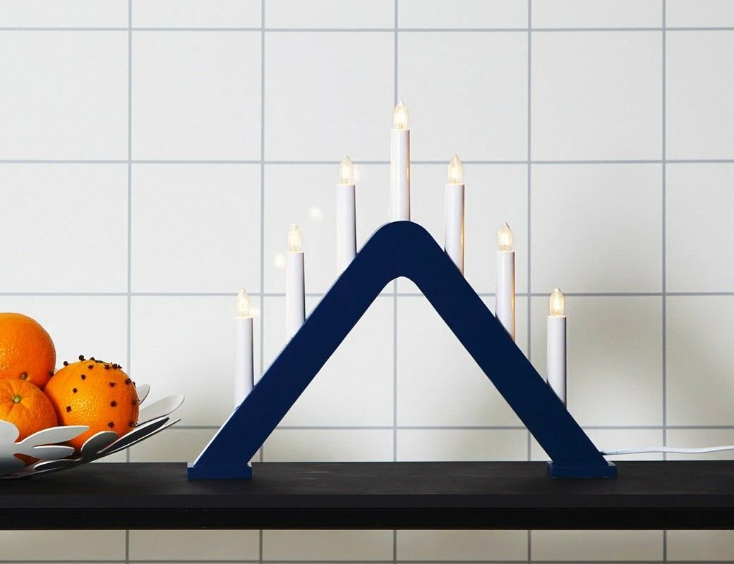 Декоративный светильник-горка JARVE деревянный синий 7 тёплых белых ламп 41х36 см STAR trading