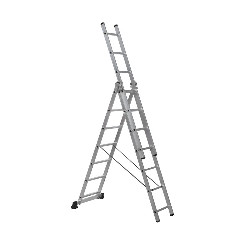 Лестница трехсекционная алюминиевая 3х7 ступеней TOPFORT - фотография № 1