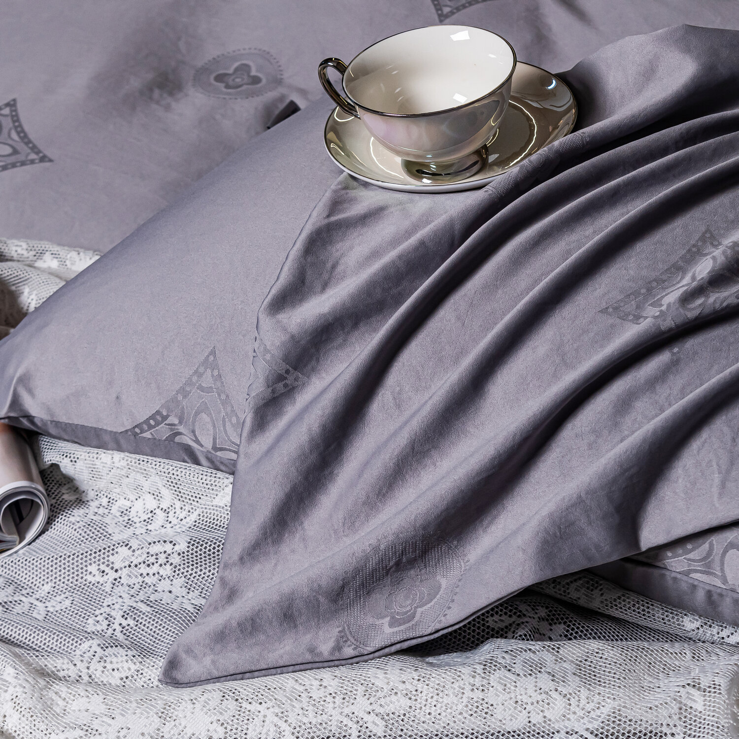 Комплект постельного белья Дуэт Семейный Сатин Жаккард GC011, 70х70 - фотография № 5