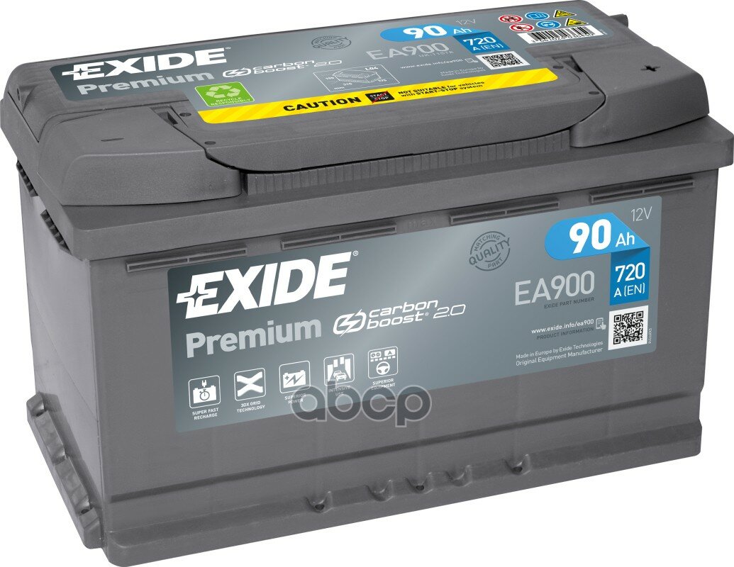 Exide Ea900 Premium_аккумуляторная Батарея 19.5/17.9 Евро 90ah 720a 315/175/190 Carbon Boost EXIDE арт. EA900