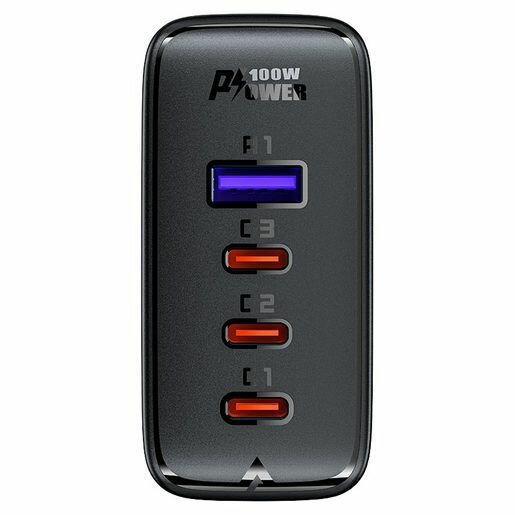 Зарядное устройство сетевое ACEFAST PD100W GaN (3*USB-C+USB-A) charger set (EU). Цвет: черный - фото №2
