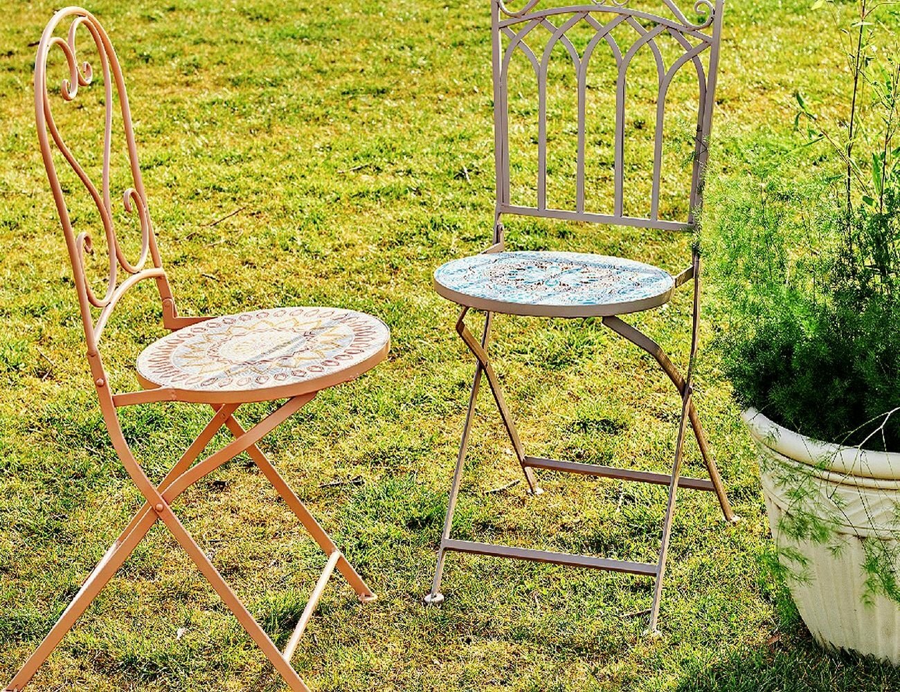 Садовый стул с мозаикой TURKISH ROMANCE, складной, металл, керамика, 93х46х39 см, Kaemingk - фотография № 3