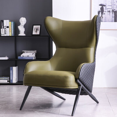 Кресло с высокой спинкой на металлическом каркасе для современной гостиной (черный + зеленый, черные ножки) - фотография № 1
