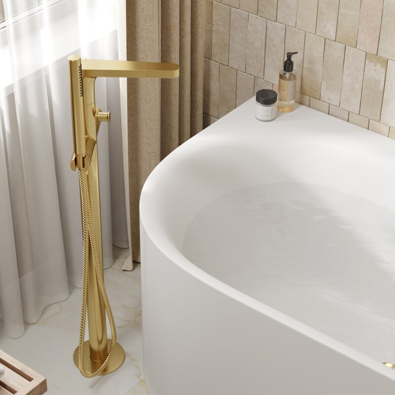 Напольный смеситель для ванны WasserKRAFT Schunter (8221) матовое золото - фотография № 2