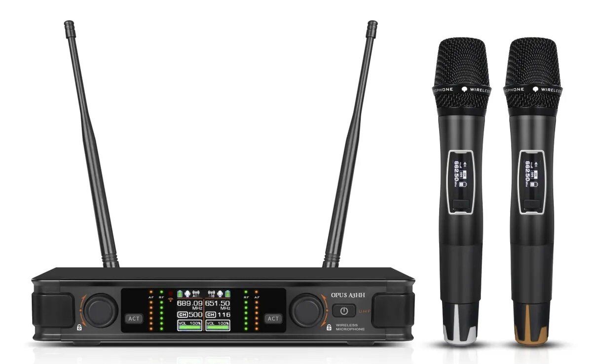 Вокальная радиосистема Opus A3HH 2022 с двумя ручными микрофонами, многоканальная аккумуляторная радиосистема, черный