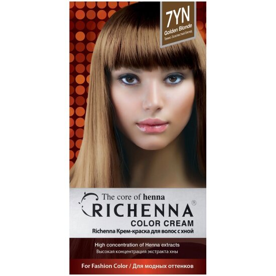 Крем-краска для волос с хной Richenna тон 7 YN темно золотистый блонд