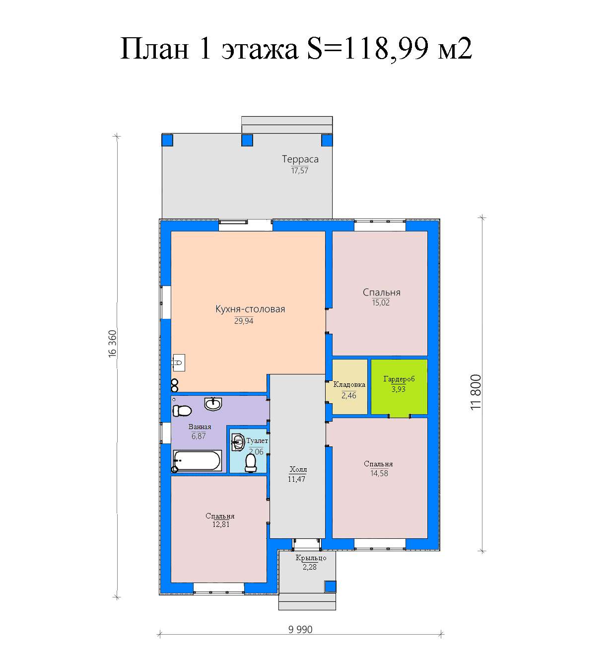 Проект дома SD-proekt (118.99 м2, 9,99*13,36 м, керамический блок 380 мм, утеплитель 50 мм, декоративная штукатурка) - фотография № 5